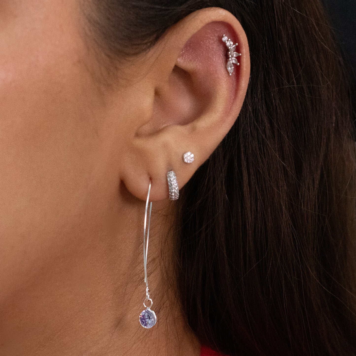 aros de plata crochet lila