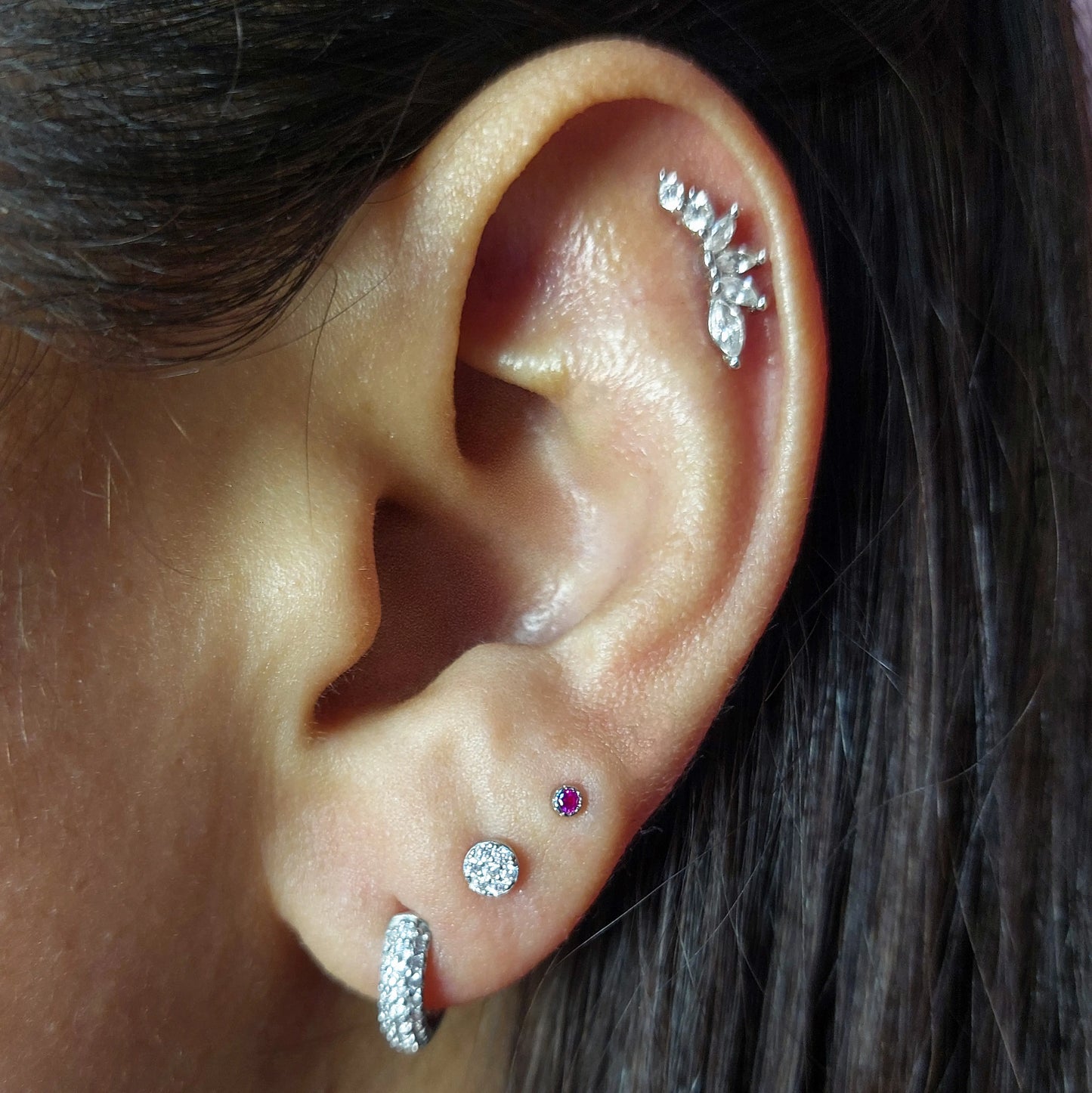 aros de plata mini sted fucsia