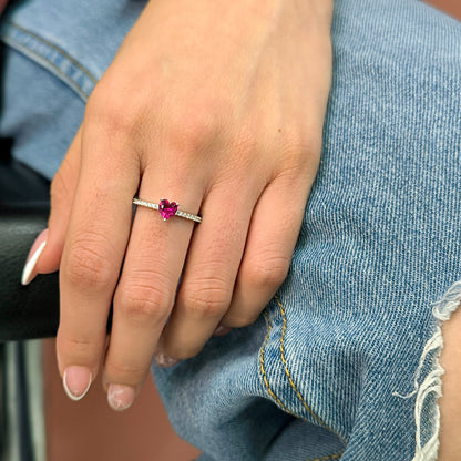 anillo de plata mujer solitario rojo