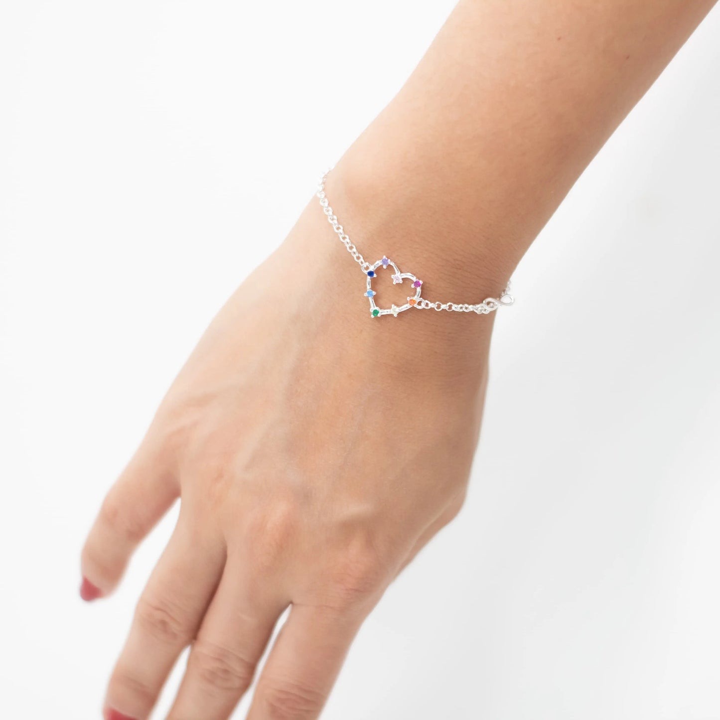 pulsera de plata mujer corazon de colores