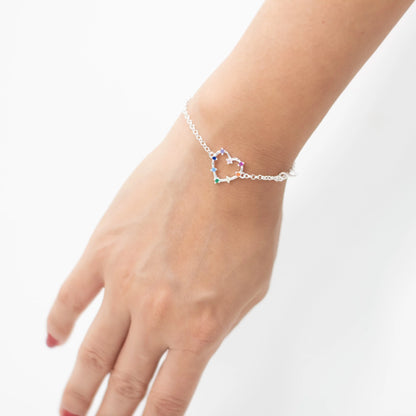 pulsera de plata mujer corazon de colores