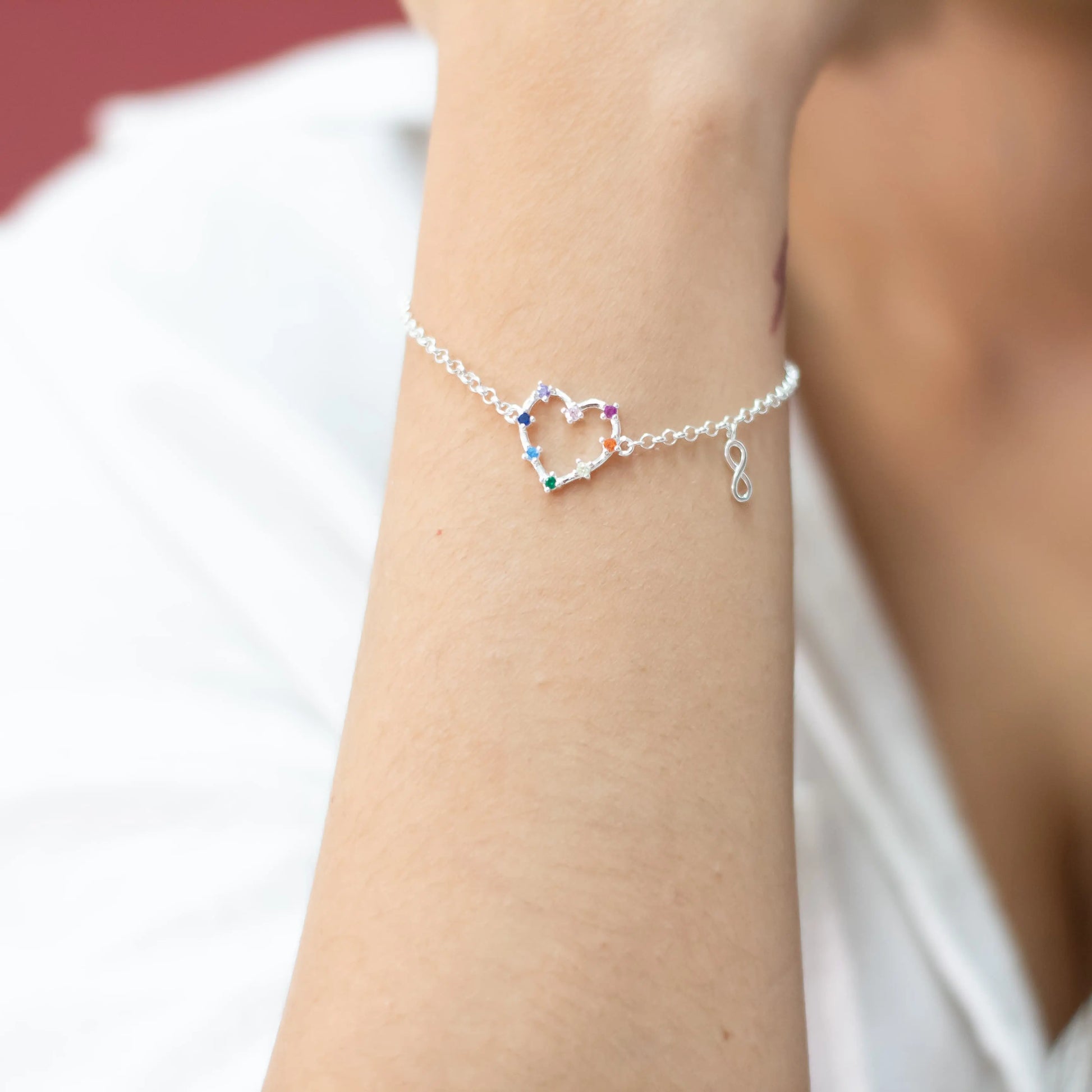 pulsera de plata mujer corazon de colores